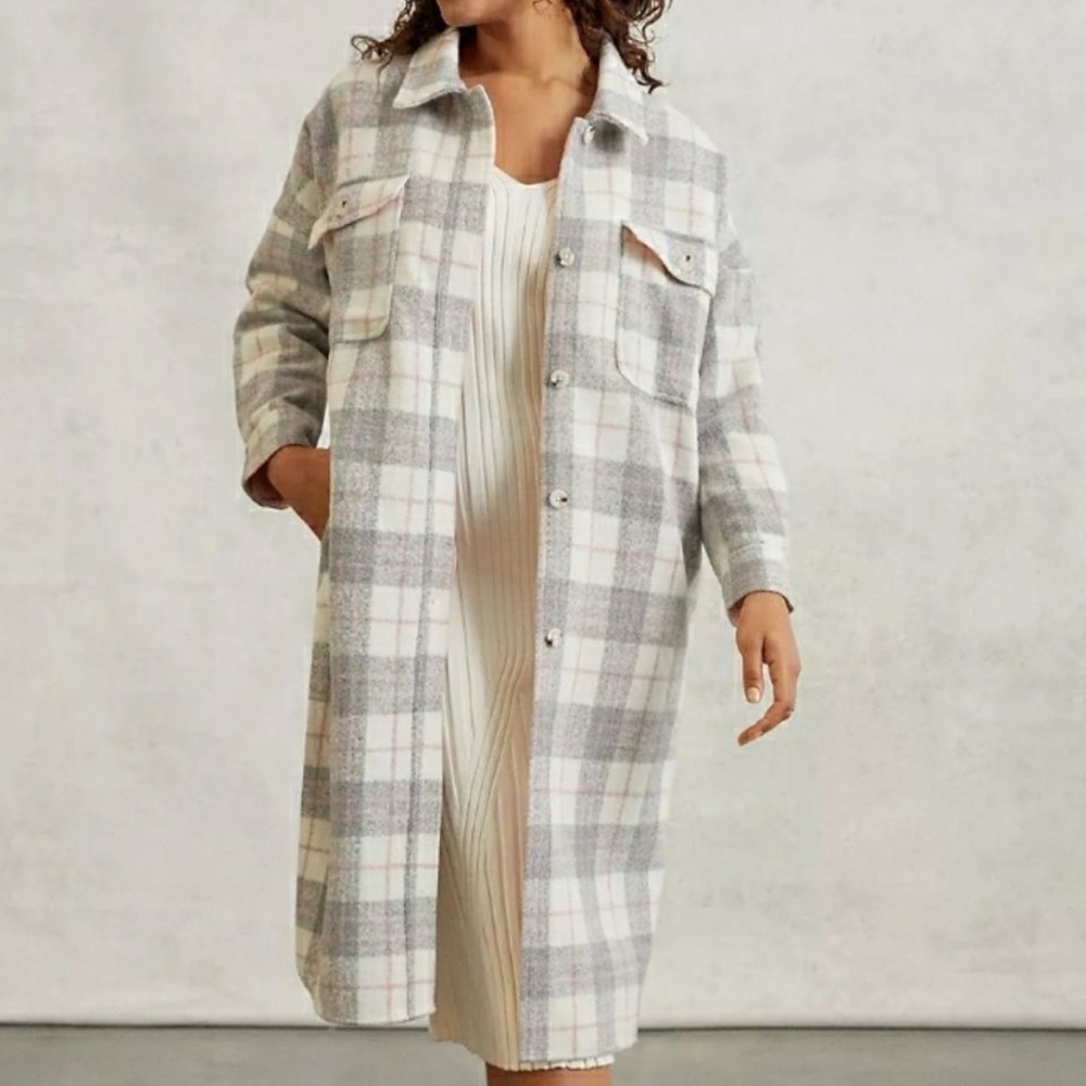 ANTHROPOLOGIE “IF BY SEA “COAT PINK GRAY PLAID JACKET